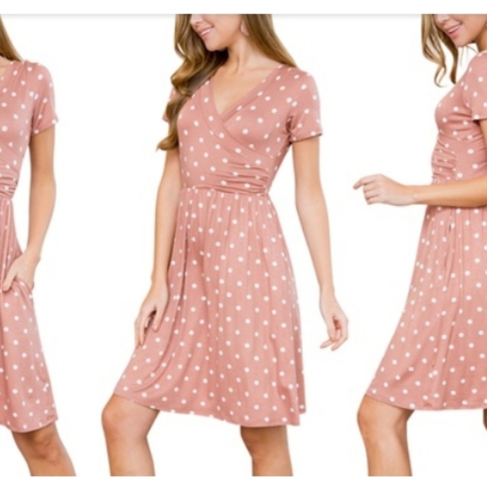 Nwot Riah light rust color polka dot dress - Picture 1 of 3